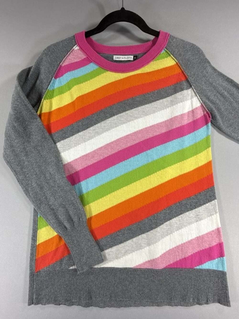 Zaket & Plover Cashmere Cotton Blend Rainbow Diagonal Stripe Sweater XS